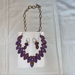 Purple stone and silver collar necklace/earrings